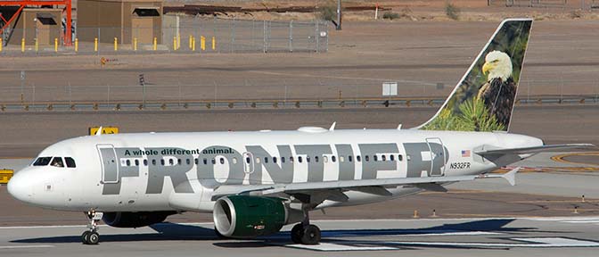 Frontier Airbus A319-111 N932FR Sarge the Bald Eagle, Phoenix Sky Harbor, December 27, 2007